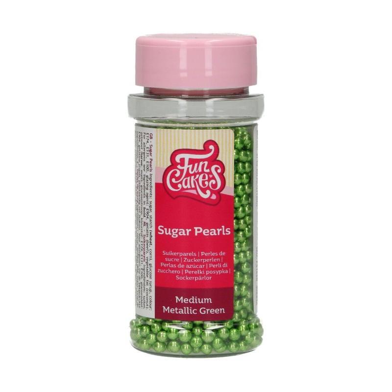 Sukkerkugler Medium Metallic Grøn 80 G - Spiseligt Pynt